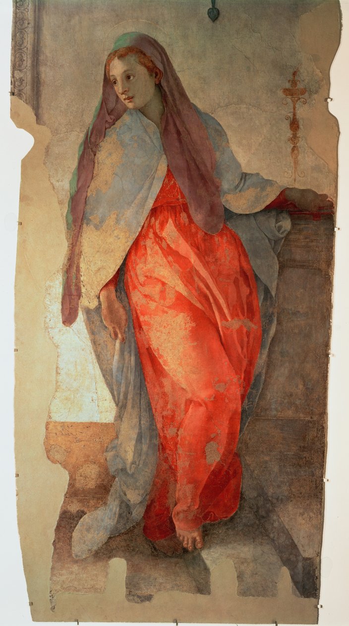 Az Angyali üdvözlet, a Szűz részlete, 1527 körüli freskórészlet az 57520-ról, lásd még: 94964 alkotó: Jacopo Pontormo