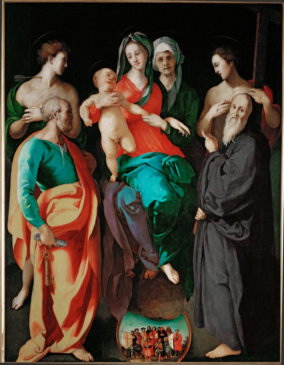 A Szűzanya Szent Annával és négy szenttel (Péter Sebestyén, Benedek és a jó gonosztevő ... alkotó: Jacopo Pontormo