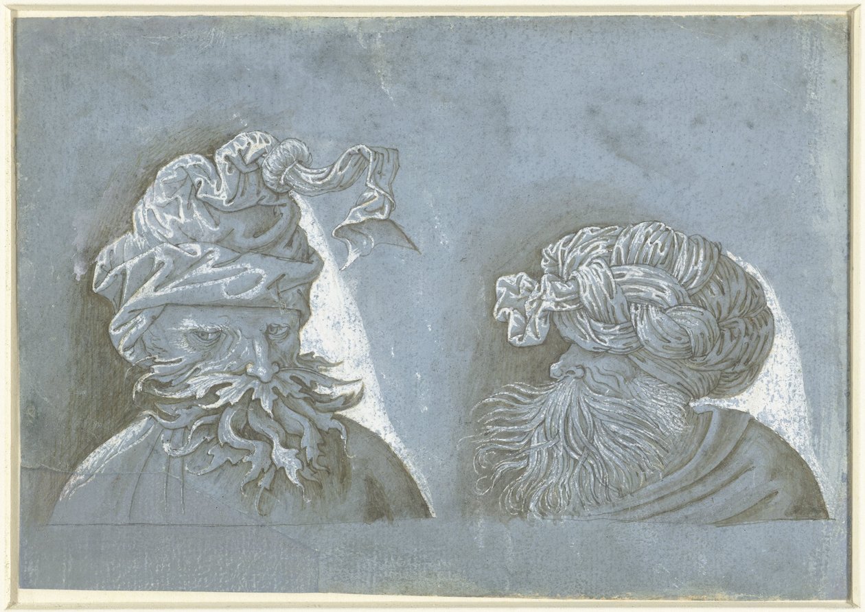 Két férfi fej, fejfedővel Férfifejek idegen fejfedővel (sorozat címe) alkotó: Jacopo Ripanda (attributed to)