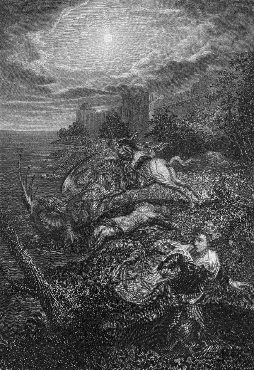 Szent György és a sárkány (metszet) alkotó: Jacopo Robusti (after) Tintoretto
