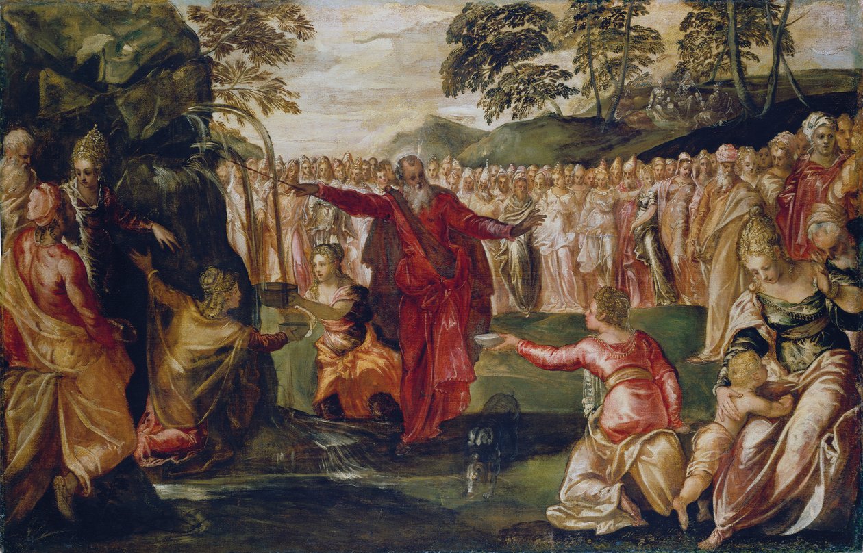 Mózes lecsap a sziklára, 1555-70 körül (olaj, vászon) alkotó: Jacopo Robusti (workshop of) Tintoretto