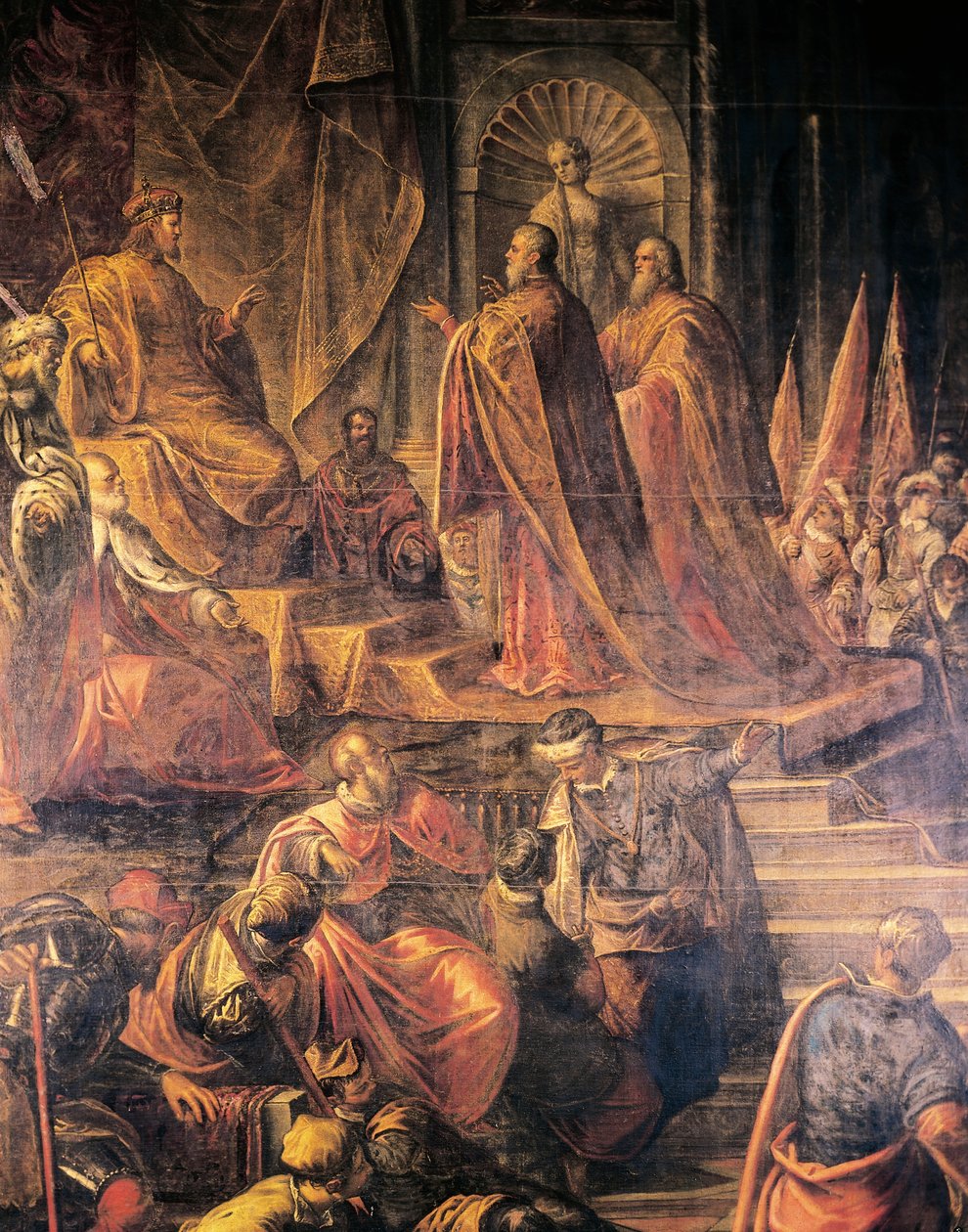 A pápa és a velenceiek nagykövetei hiába esedeznek Barbarossához a békéért, Jacopo Tintoretto (1519-1594) és műhelye, Nagy Tanácsterem, Dózse Palota, Velence. Olaszország alkotó: Jacopo Robusti Tintoretto