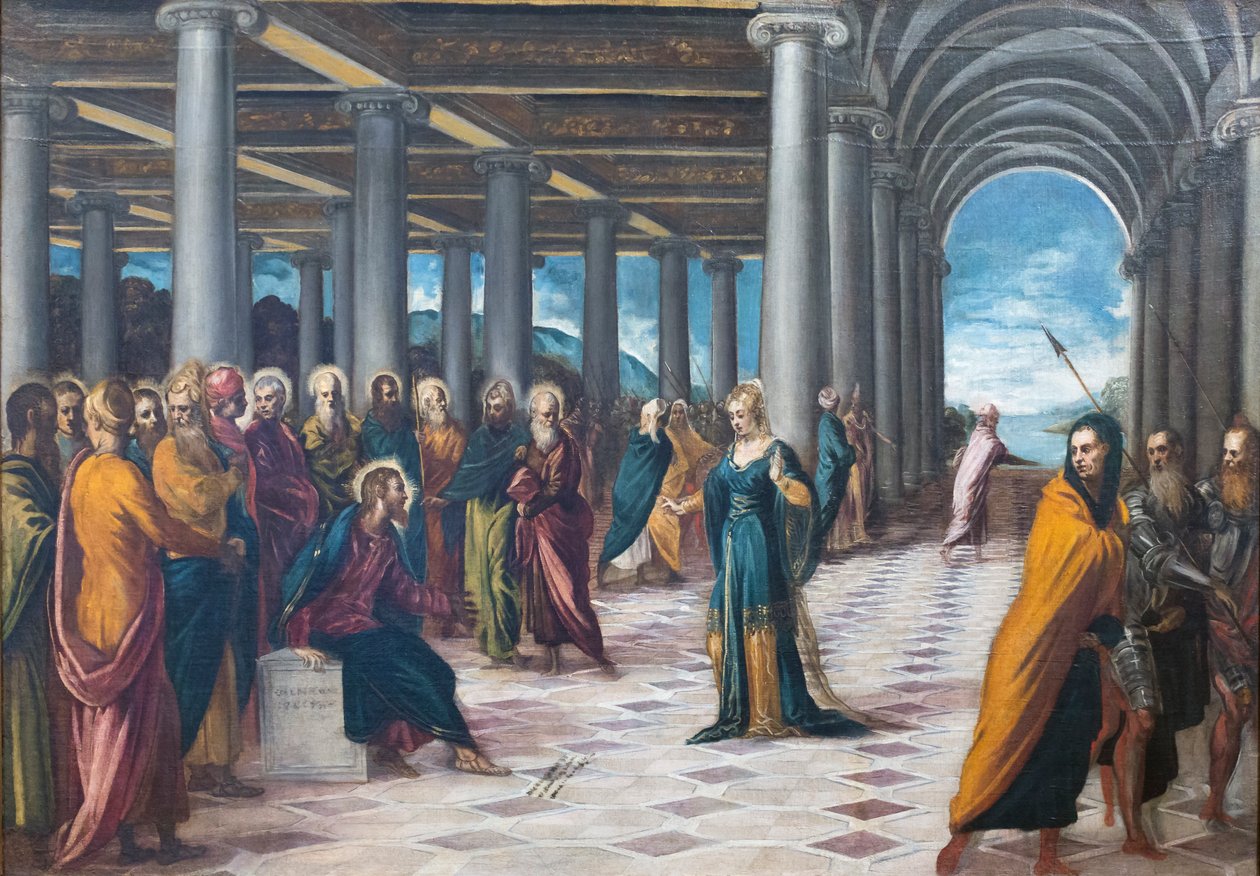 Krisztus és a házasságtörő c. 1545-48 (olaj, vászon) alkotó: Jacopo Robusti Tintoretto