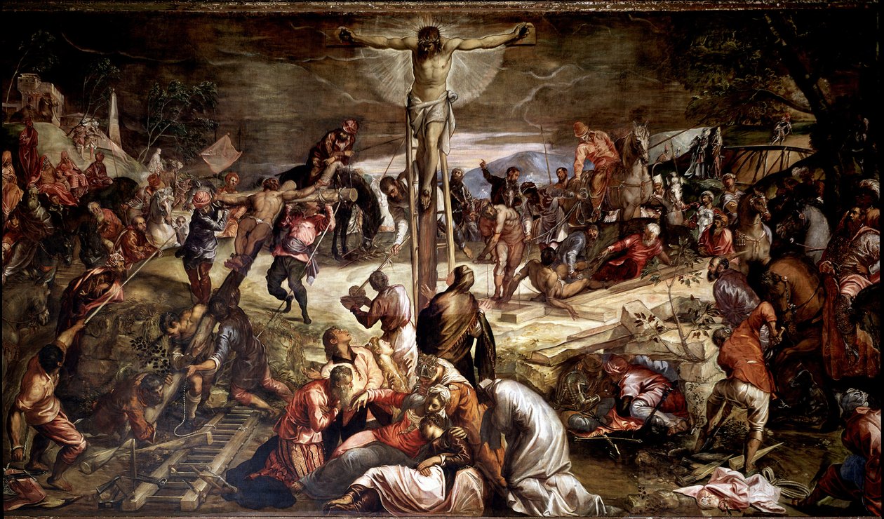 "" Keresztre feszítés "" Tintoretto (Jacopo Robusti) festménye (1518-1594) 1565 Méret 536x1224 cm Velence, Scuola di San Rocco alkotó: Jacopo Robusti Tintoretto