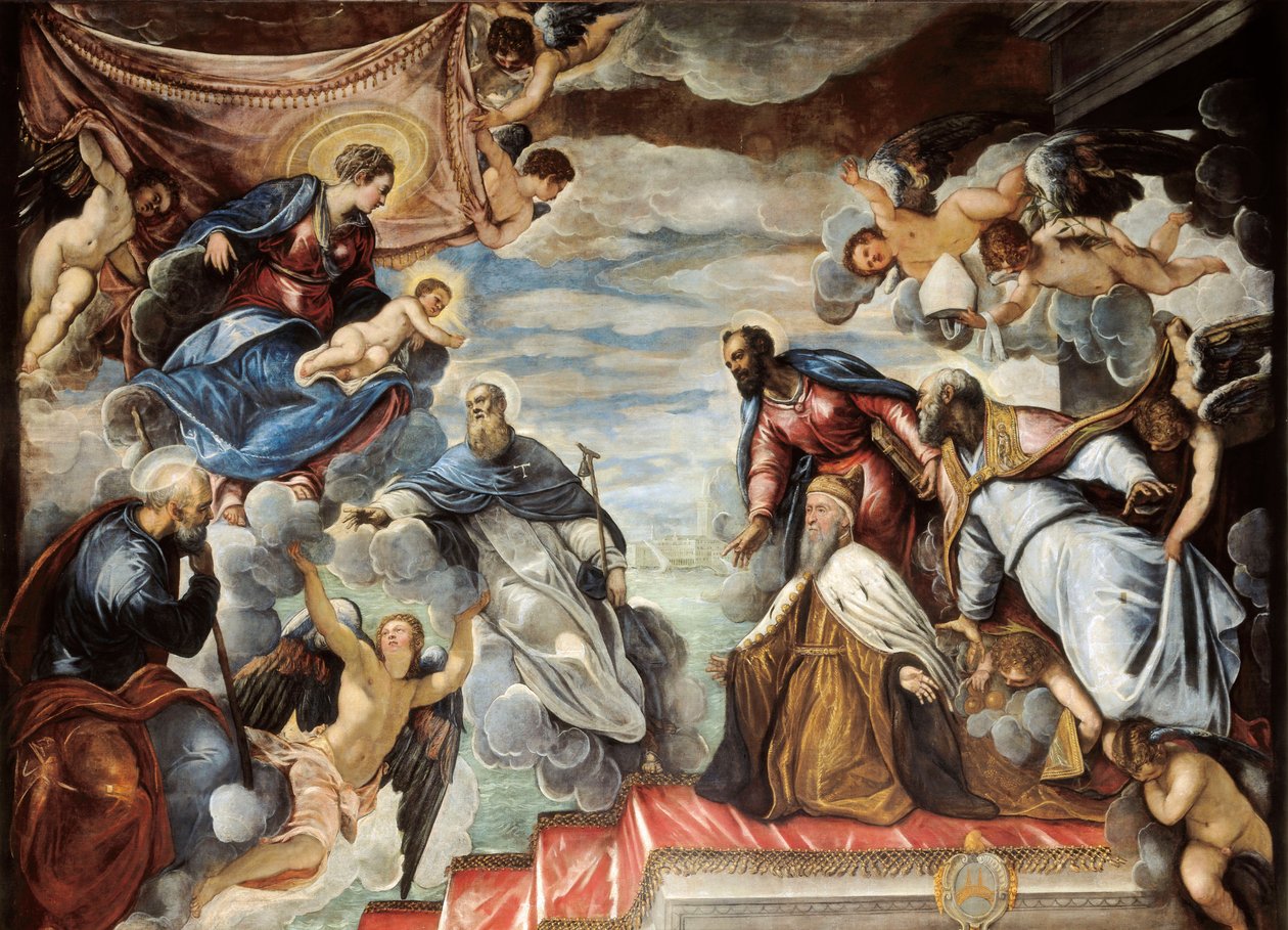 "Nicolo da Ponte dózse a Szűz előtt térdel" alkotó: Jacopo Robusti Tintoretto