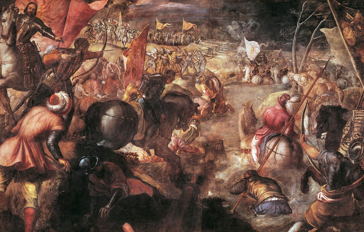 Francesco II Gonzaga harca a tarói csatában a francia VIII. Károly ellen 1495-ben alkotó: Jacopo Robusti Tintoretto