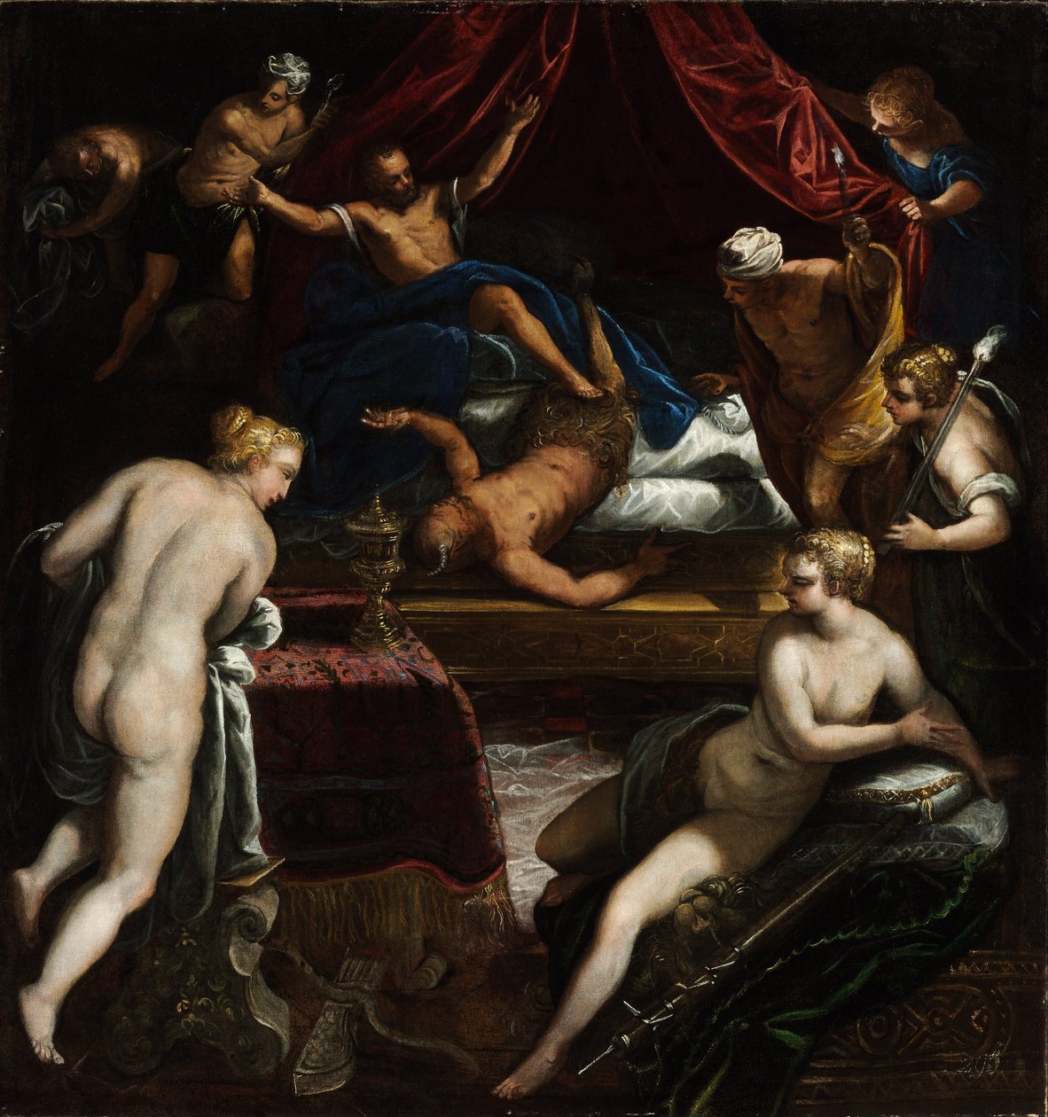 Herkules kiűzi a faunt az Omphales-ágyból alkotó: Jacopo Robusti Tintoretto