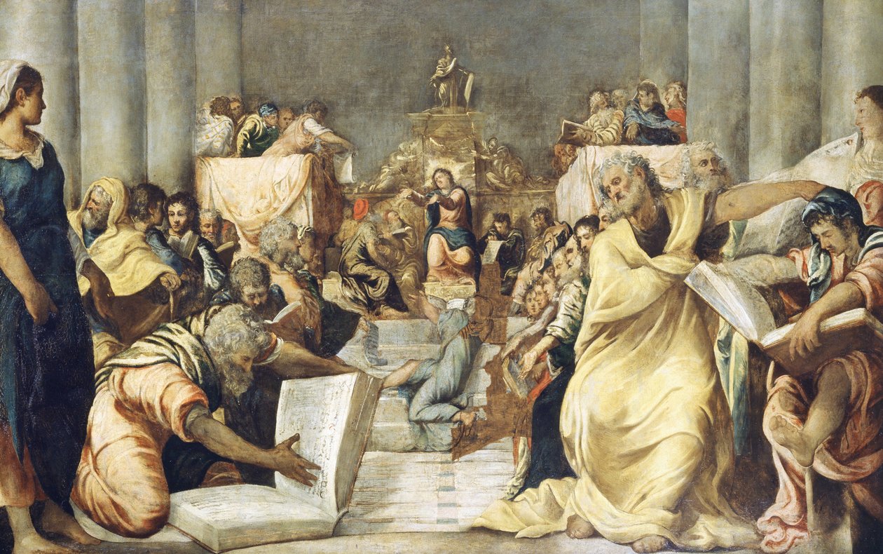 Jézus az orvosok között a jeruzsálemi templomban alkotó: Jacopo Robusti Tintoretto