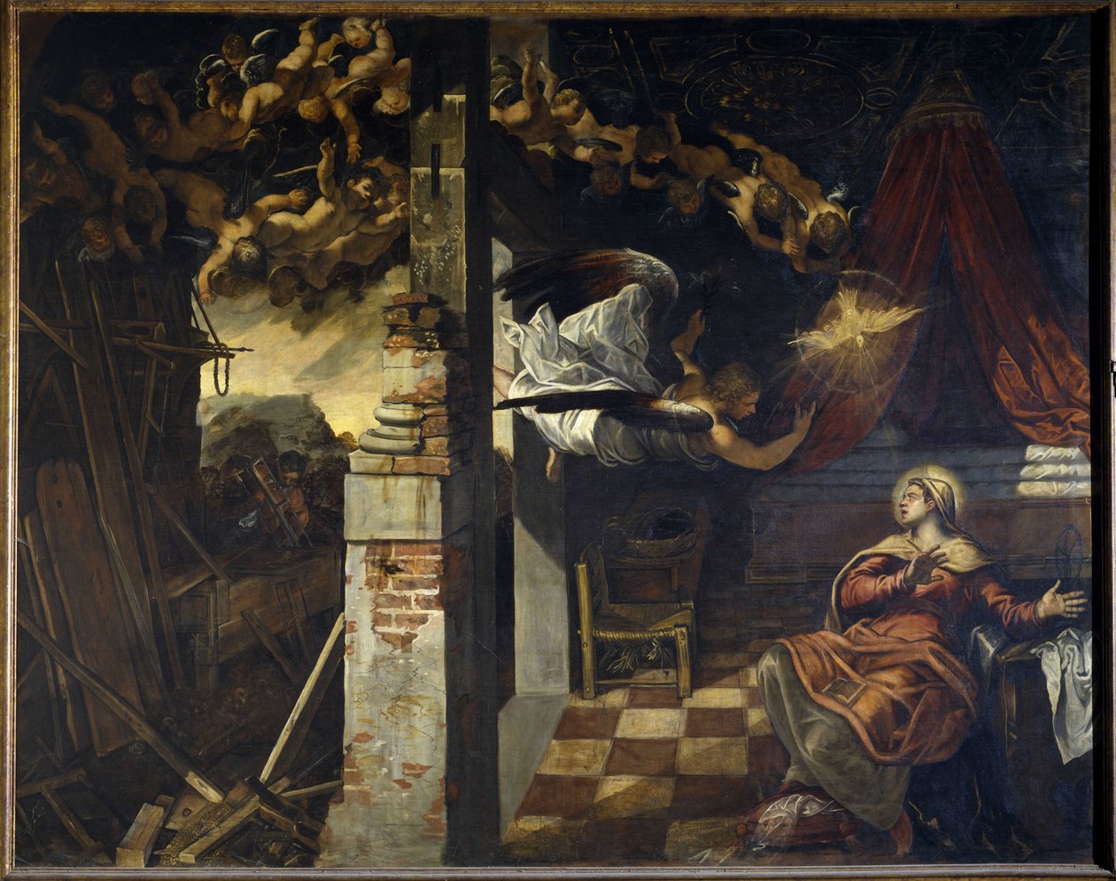 Az Angyali üdvözlet. Jacopo Robusti, Le Tintoretto (Il Tintoretto) festménye (1518-1594) alkotó: Jacopo Robusti Tintoretto