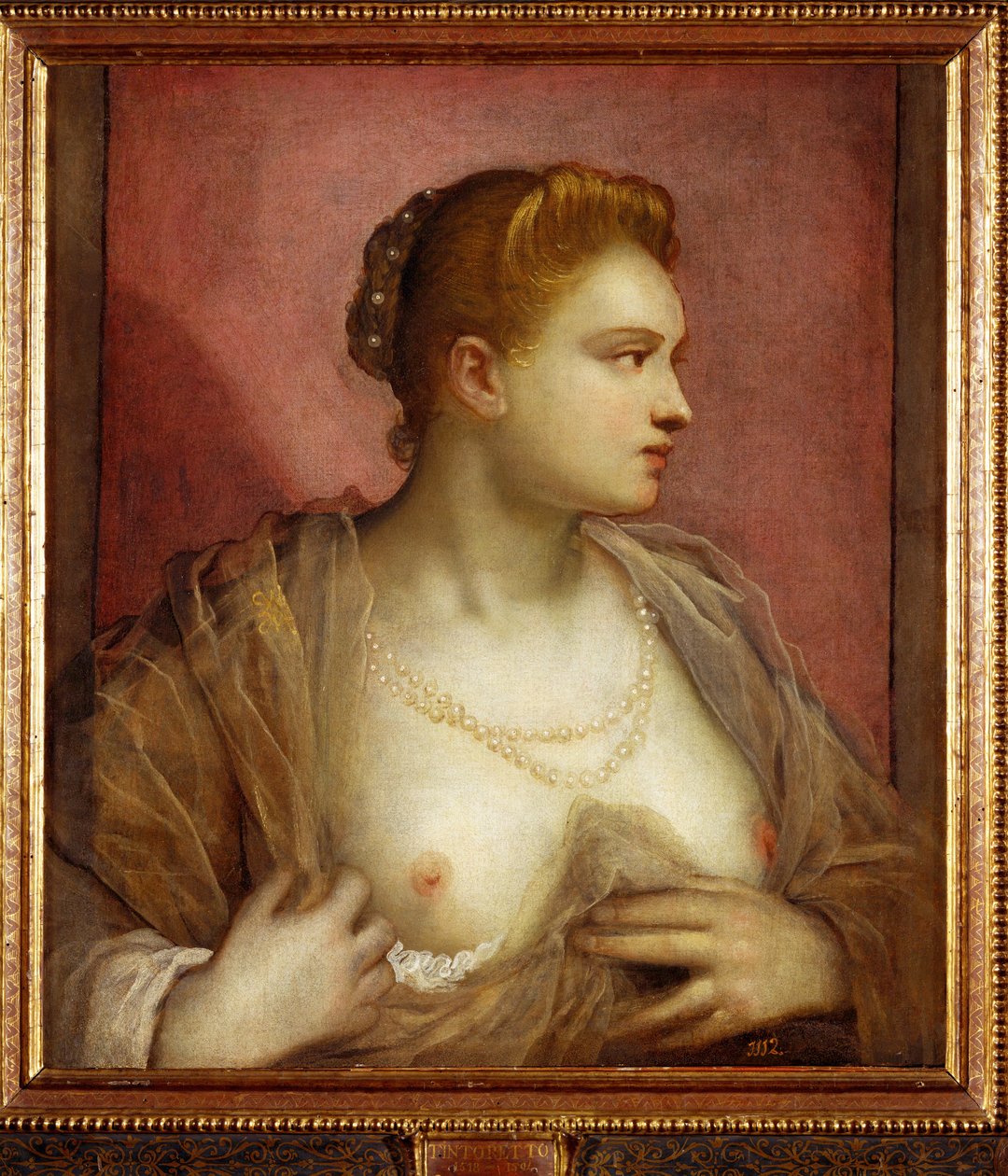 Kebleit felfedő hölgy;talán a híres velencei kurtizán, Veronica Franco ... (festmény, vászon) alkotó: Jacopo Robusti Tintoretto