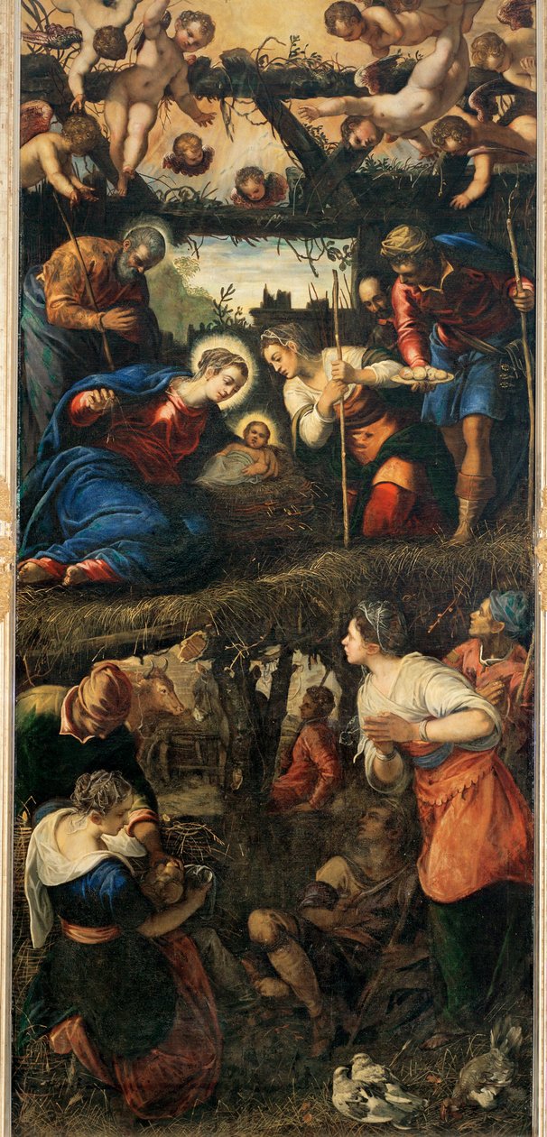Születés és a pásztorok imádása (festmény vászonra) alkotó: Jacopo Robusti Tintoretto
