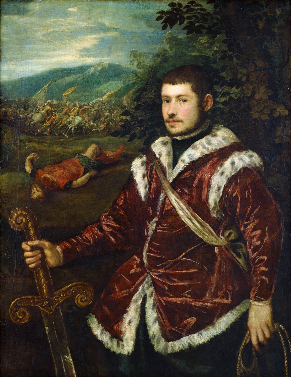 ""Egy fiatal férfi portréja, azt mondta, hogy David megölte Góliátot"" Jacopo Tintoretto (Tintoretto) festménye (1518-1594) 1555 körüli Nemzeti Nyugati Művészeti Múzeum, Tokió Japán alkotó: Jacopo Robusti Tintoretto