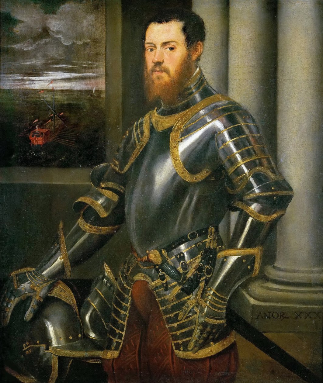 Egy arannyal díszített páncélruhás férfi portréja, 1555 körül. alkotó: Jacopo Robusti Tintoretto