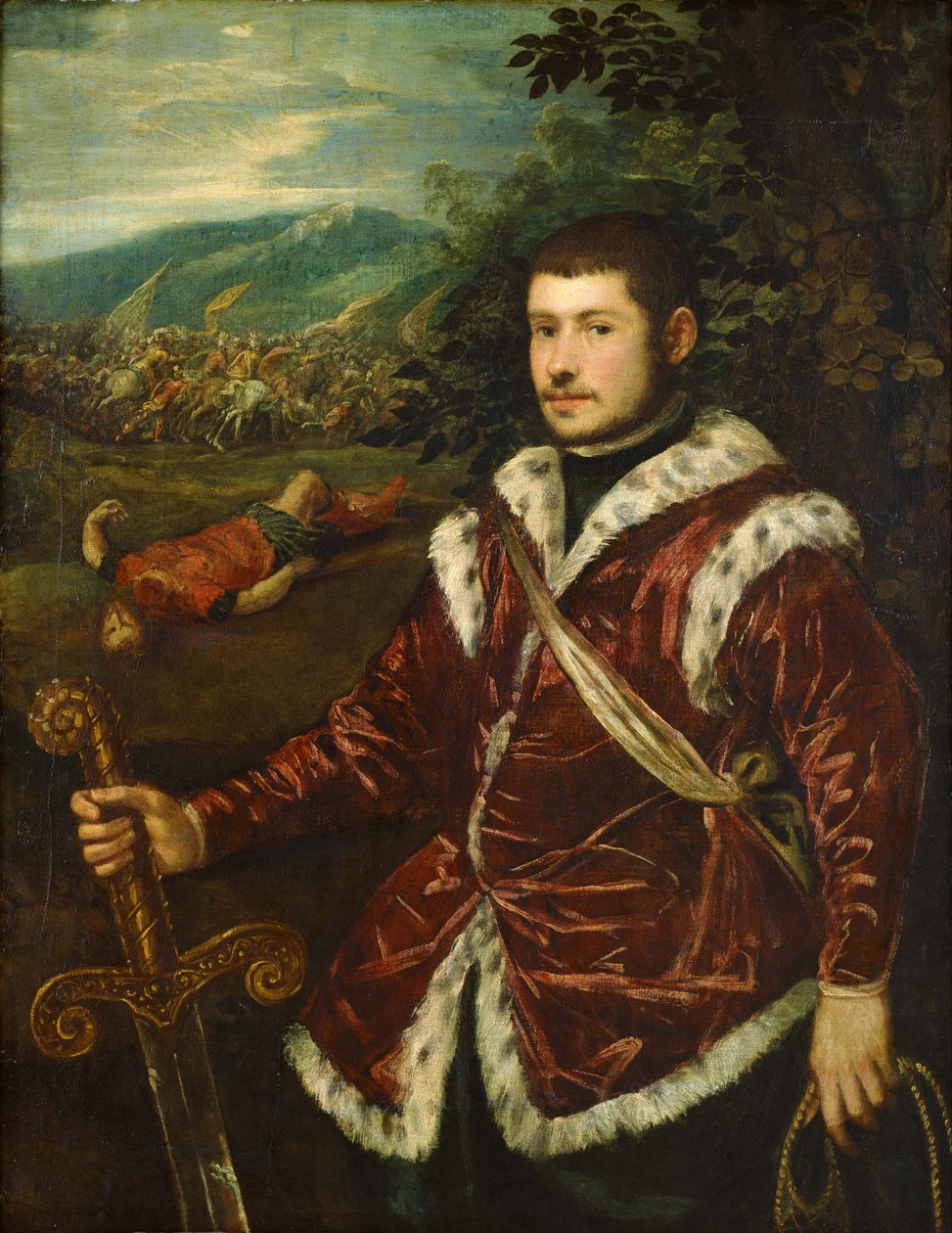 Egy fiatal férfi portréja, mint Dávid, 1555 körül alkotó: Jacopo Robusti Tintoretto