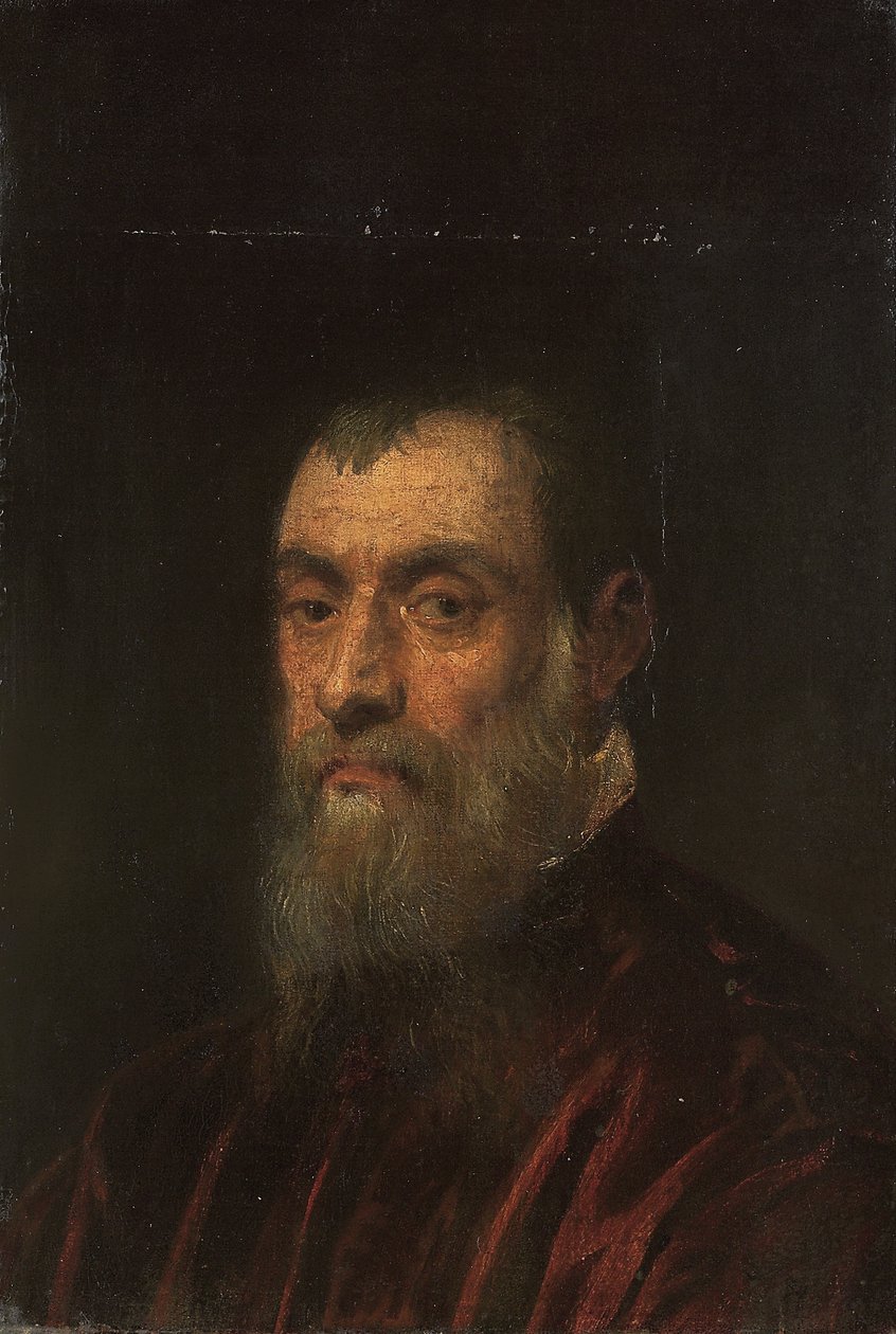 Szakállas férfi portréja, mellig érő, piros köntösben alkotó: Jacopo Robusti Tintoretto