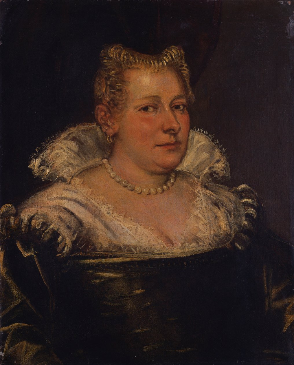 Hölgy portréja, mellhosszú zöld ruhában, fehér gallérral alkotó: Jacopo Robusti Tintoretto