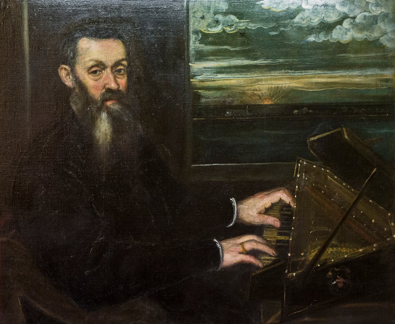 Egy idős úriember portréja a spinetnél alkotó: Jacopo Robusti Tintoretto