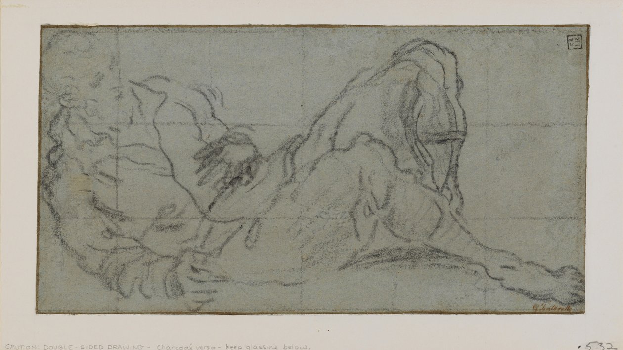 Fekvő férfi figura, 1560-9 (kréta papíron) alkotó: Jacopo Robusti Tintoretto