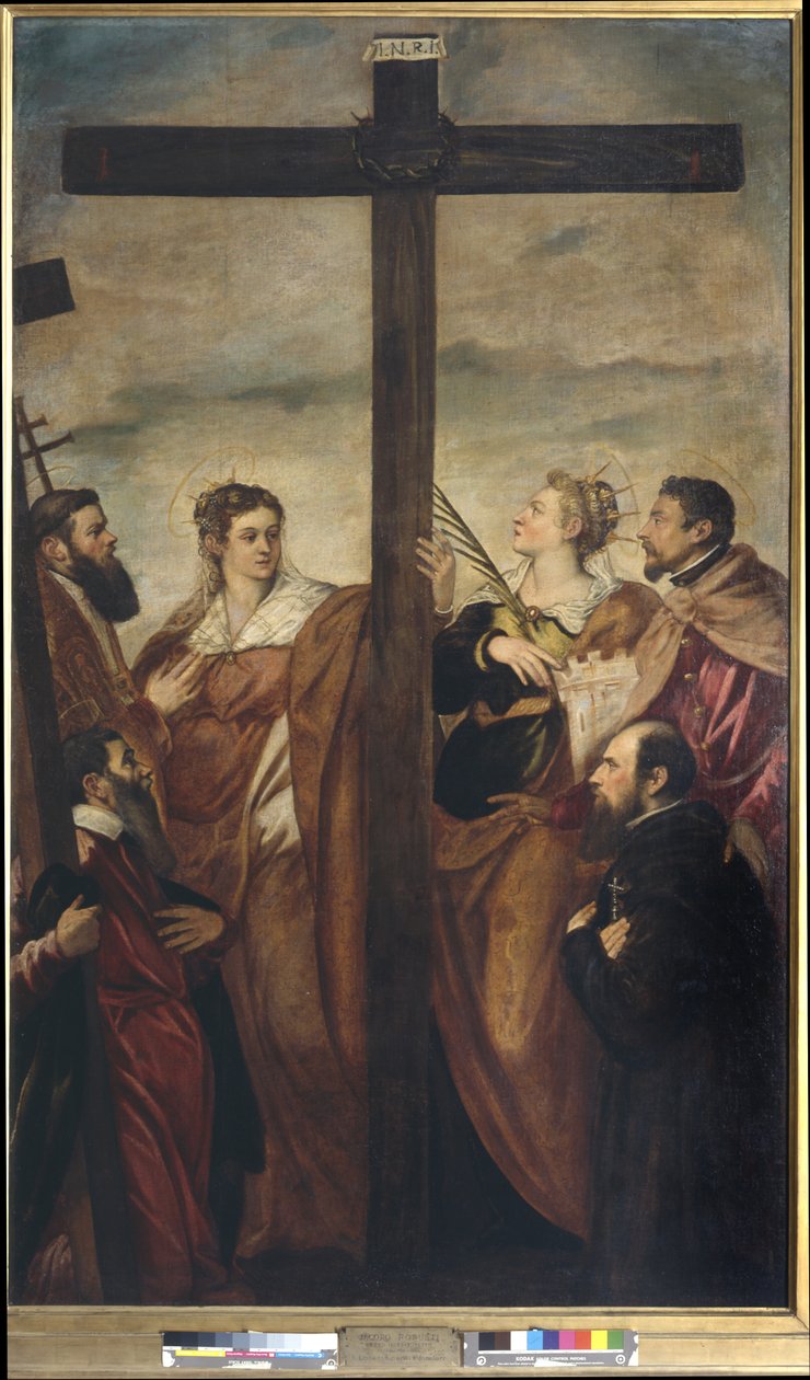 Szentek Helena, Barbara, András, Macarius, egy másik szent és egy bhakta imádják a keresztet, 1560 körül (olaj, vászon) alkotó: Jacopo Robusti Tintoretto