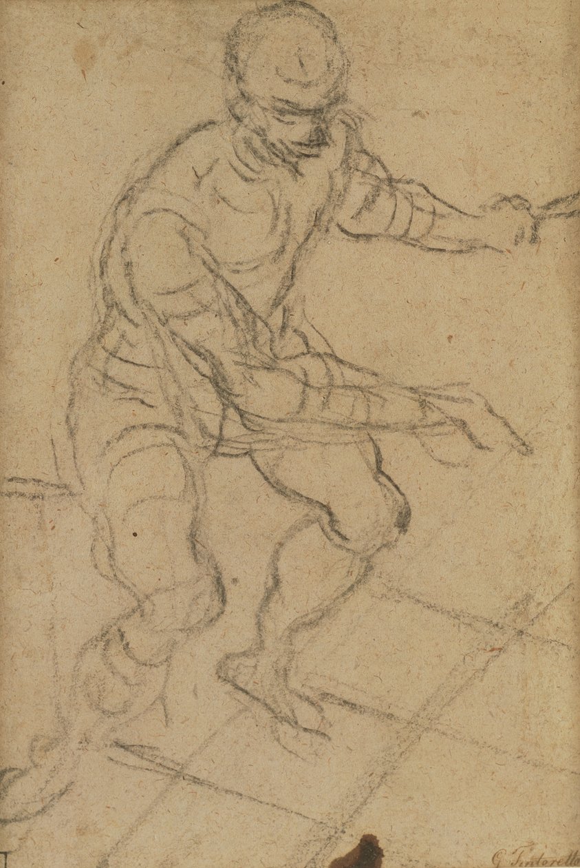 Ülő ember felülről nézve (fekete kréta a papíron) (recto) (lásd a 160813-as verziót) alkotó: Jacopo Robusti Tintoretto