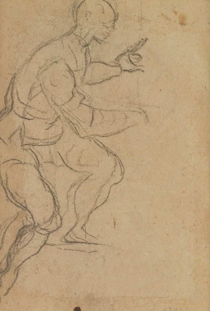 Ülő ember alulról nézve (fekete kréta a papíron) (fordítva) (lásd a 160812-es számot) alkotó: Jacopo Robusti Tintoretto