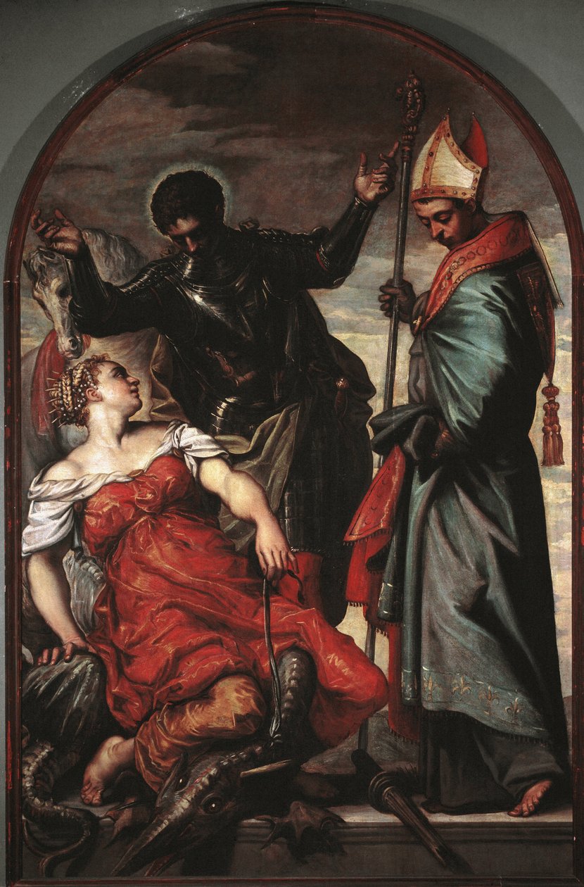 Szent György, a hercegnő és Szent Lajos - olaj, vászon alkotó: Jacopo Robusti Tintoretto