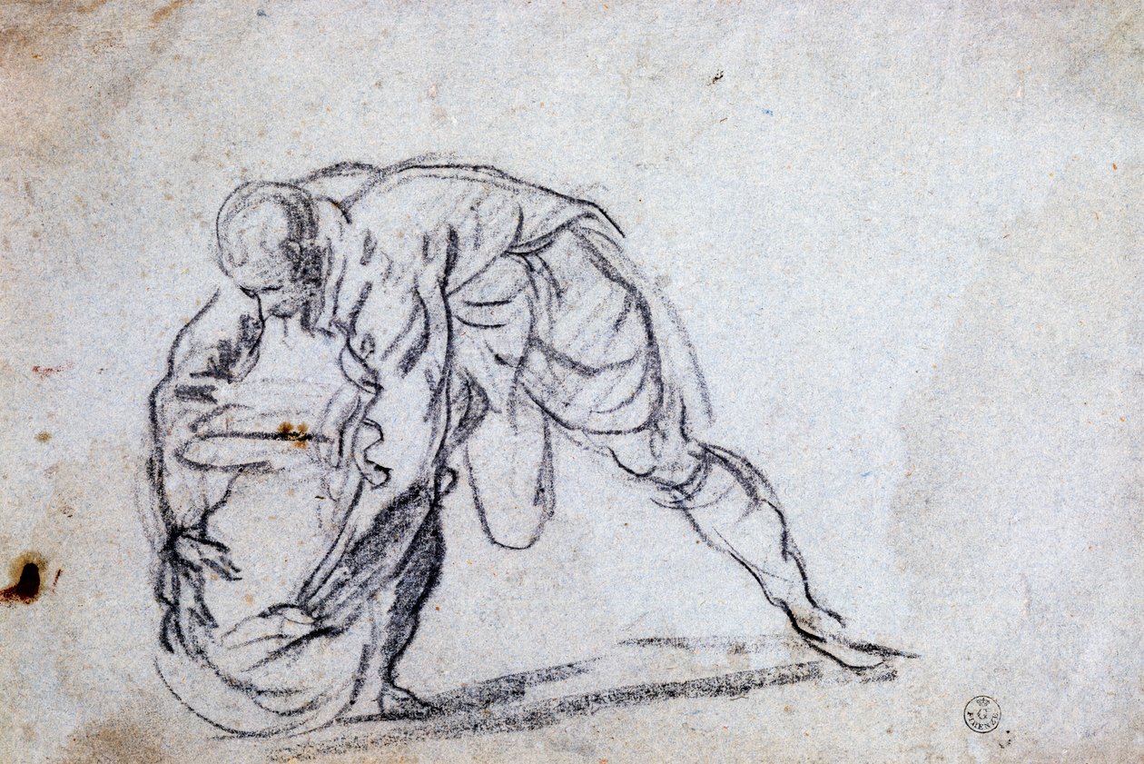 Tanulmány hajlított férfialakról alkotó: Jacopo Robusti Tintoretto