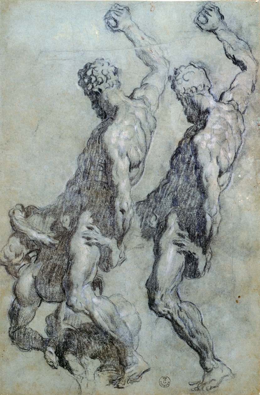 Jacopo Robusti, Tintoretto (1518-1594) figuráiról készült tanulmány, fekete ceruzával és szénnel rajzolva alkotó: Jacopo Robusti Tintoretto