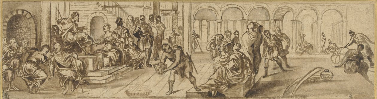 Salamon és Sába királynője, 1600 körül (toll papíron) alkotó: Jacopo Robusti after Tintoretto