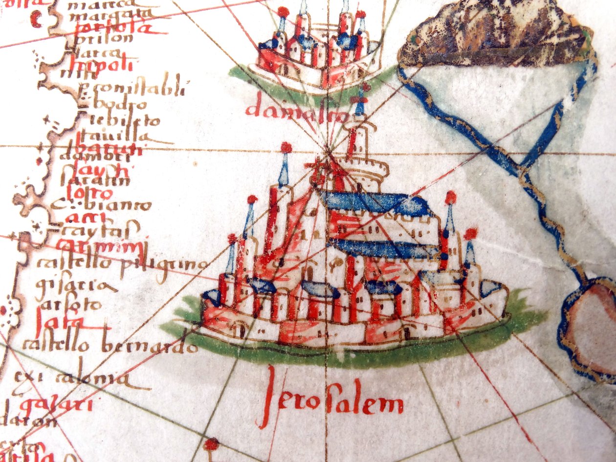 Jeruzsálem és Damaszkusz részlete Európa reneszánsz térképéről, Jacopo Russo (utána), 1528 alkotó: Jacopo Russo