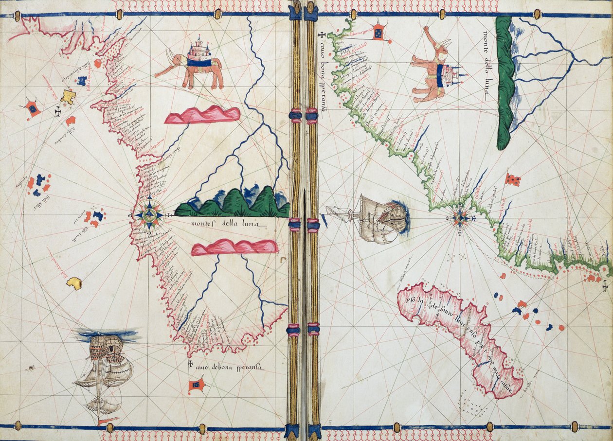 Ms Ital 550.0.3.15 fol.4v-5r Afrika és a Jóreménység-fok térképe a „Carte Geografiche”-ből alkotó: Jacopo Russo