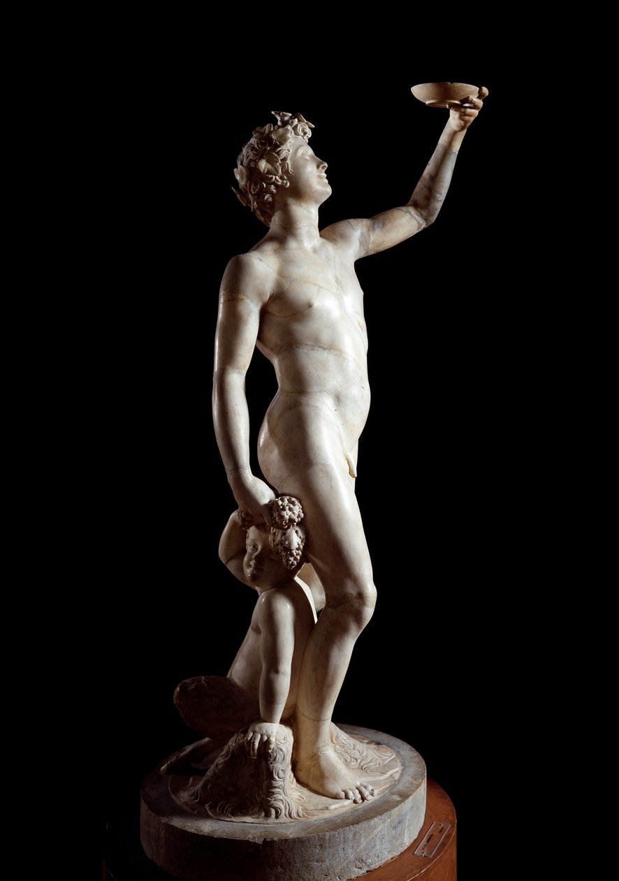 Bacchus (Bacchus). Jacopo Sansovino (Jacopo Tatti) (1486-1570) szobra. Üveggolyó. 1510 Magasság: 146 cm. Palazzo Bargello Firenze alkotó: Jacopo Sansovino