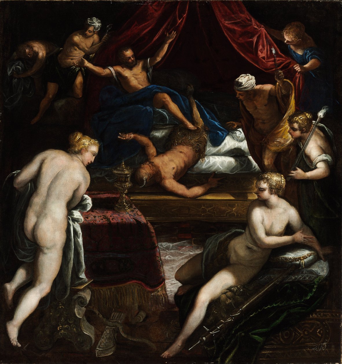 Herkules kiűzi a faunt Omphale ágyából alkotó: Jacopo Tintoretto