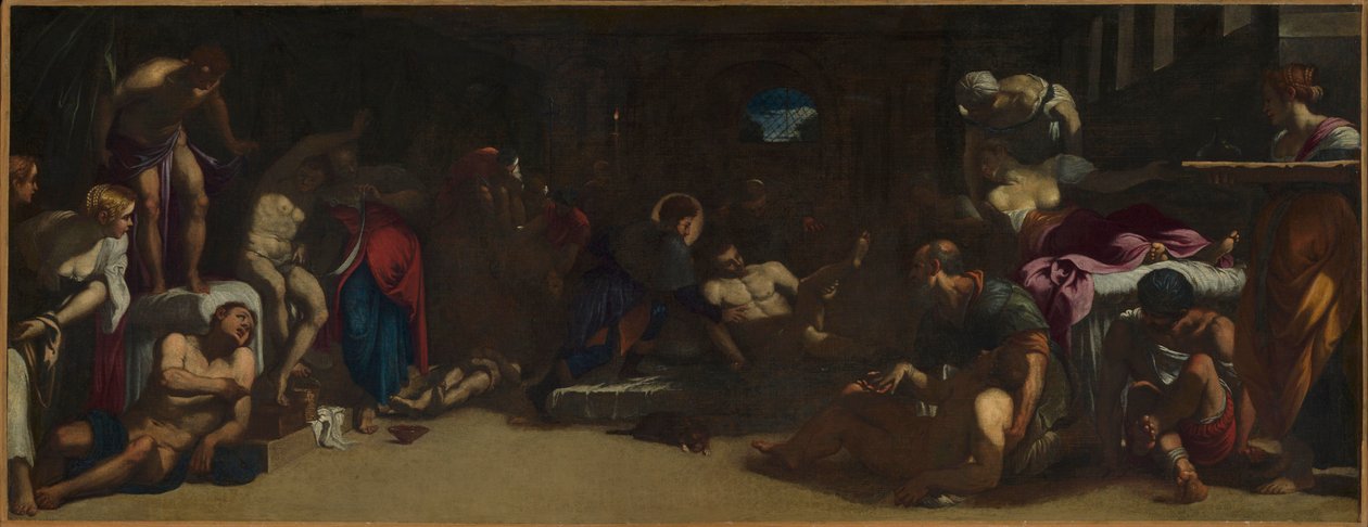 Szent Rókus, aki a velencei pestis áldozatait látja el a Lazarettóban. alkotó: Jacopo, Tintoretto