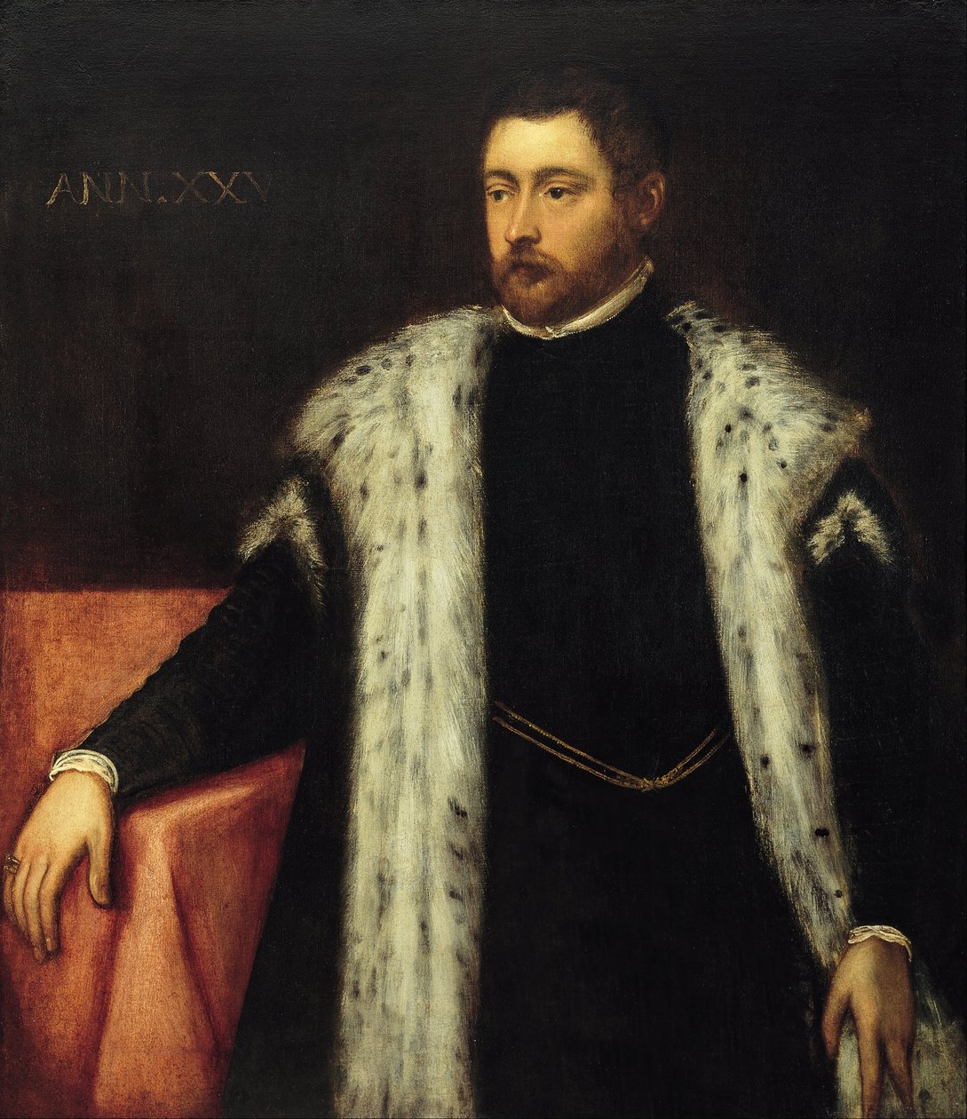 Huszonöt éves fiatalember szőrmebélésű kabátban alkotó: Jacopo Tintoretto
