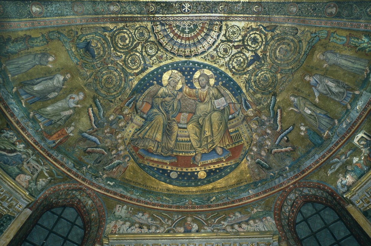 Szűzanya megkoronázása, a Basilica di S. Maria Maggiore apszisa, Róma, 1287-92 (mozaik) alkotó: Jacopo Torriti