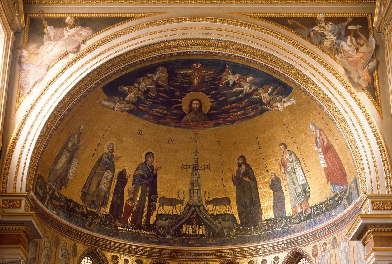 A Szent János-bazilika (San Giovanni in Laterano) apszisának belső képe. Jacopo Torriti (1291-14. század körül) és Jacopo da Camerino (1288-1331 körül) mozaikja, amely Jeruzsálem Celestét képviseli. Róma alkotó: Jacopo Torriti