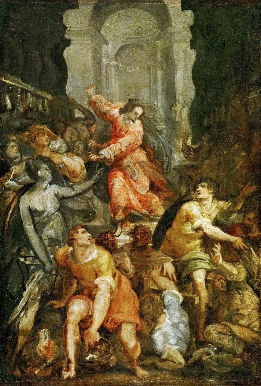 Krisztus kiűzi a pénzváltókat a templomból, 1588 körül. alkotó: Jacopo Zucchi