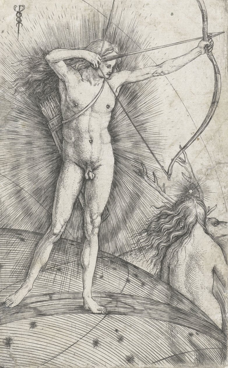 Apolló íjjal és nyíllal az égi földgömbön és Diana szarvassal, 1503-5 alkotó: Jacopo de Barbari