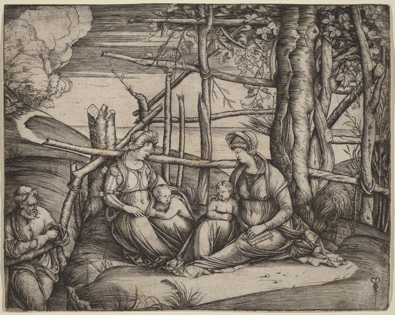 A Szent Család Szent Erzsébet és a csecsemő Szent János Keresztelő társaságában alkotó: Jacopo de