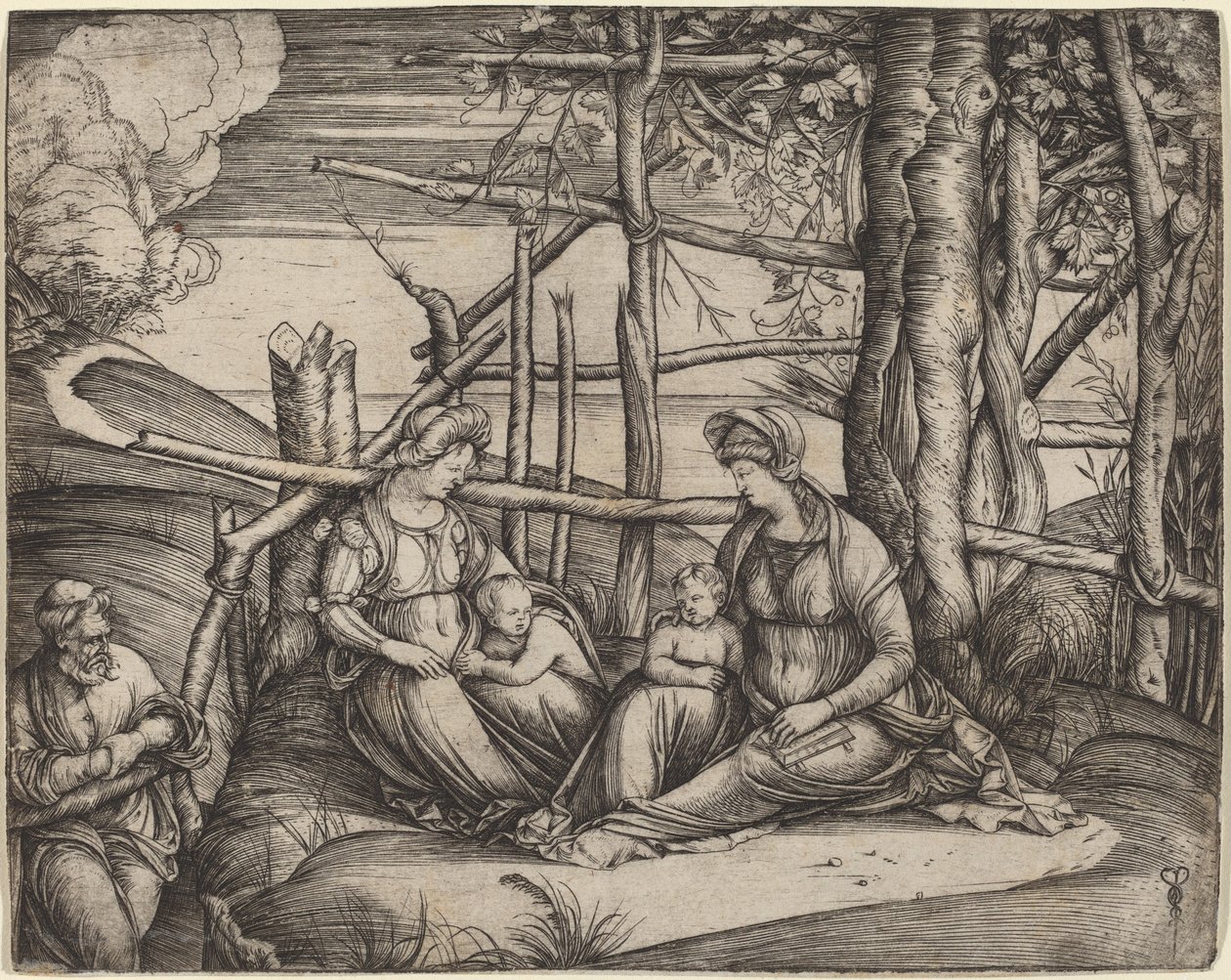 Szent Család Szent Erzsébettel és Keresztelő Szent János csecsemőjével, c. 14991501. alkotó: Jacopo de Barbari