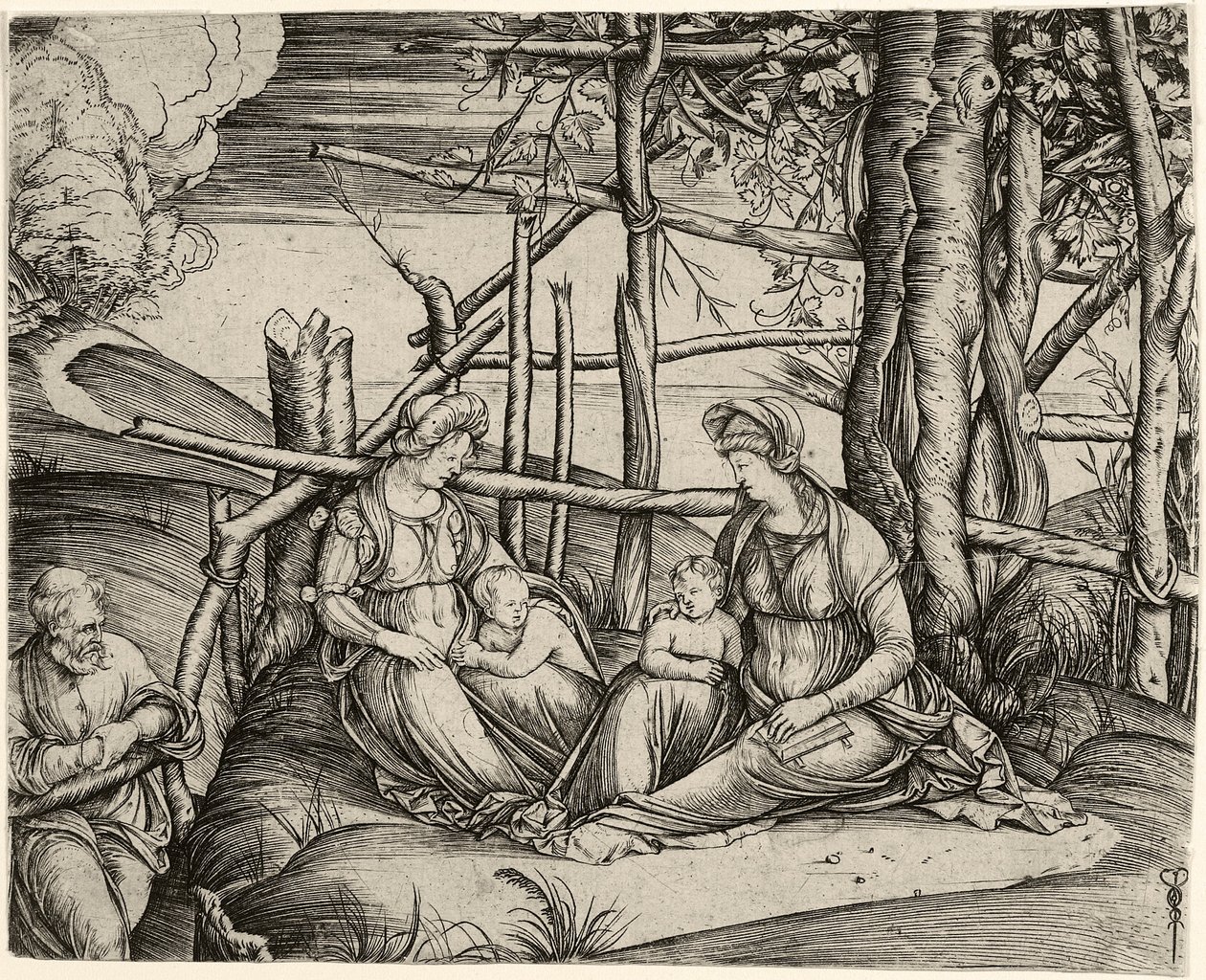 A Szent Család Szent Erzsébettel és a csecsemő Szent Jánossal, 1499-1501 körül. alkotó: Jacopo de Barbari