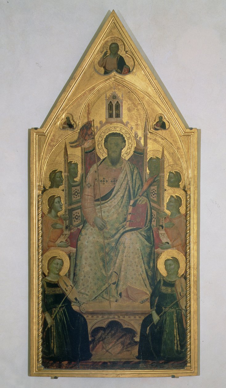 Szent Bertalan az angyalokkal trónol (tempera a panelen) alkotó: Jacopo del Casentino