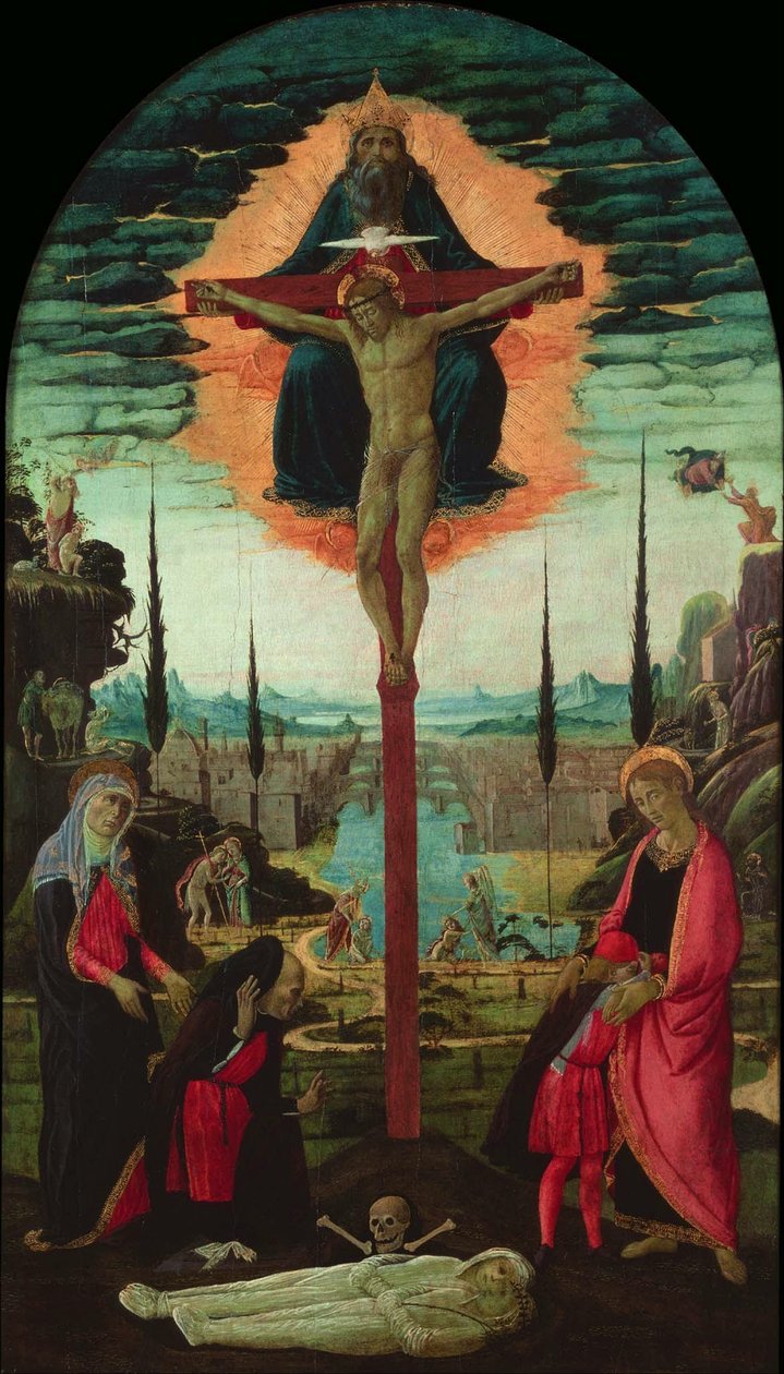 Oltárkép: Szentháromság, Szűz, Szent János és adományozók, c. 1480 alkotó: Jacopo del Sellaio