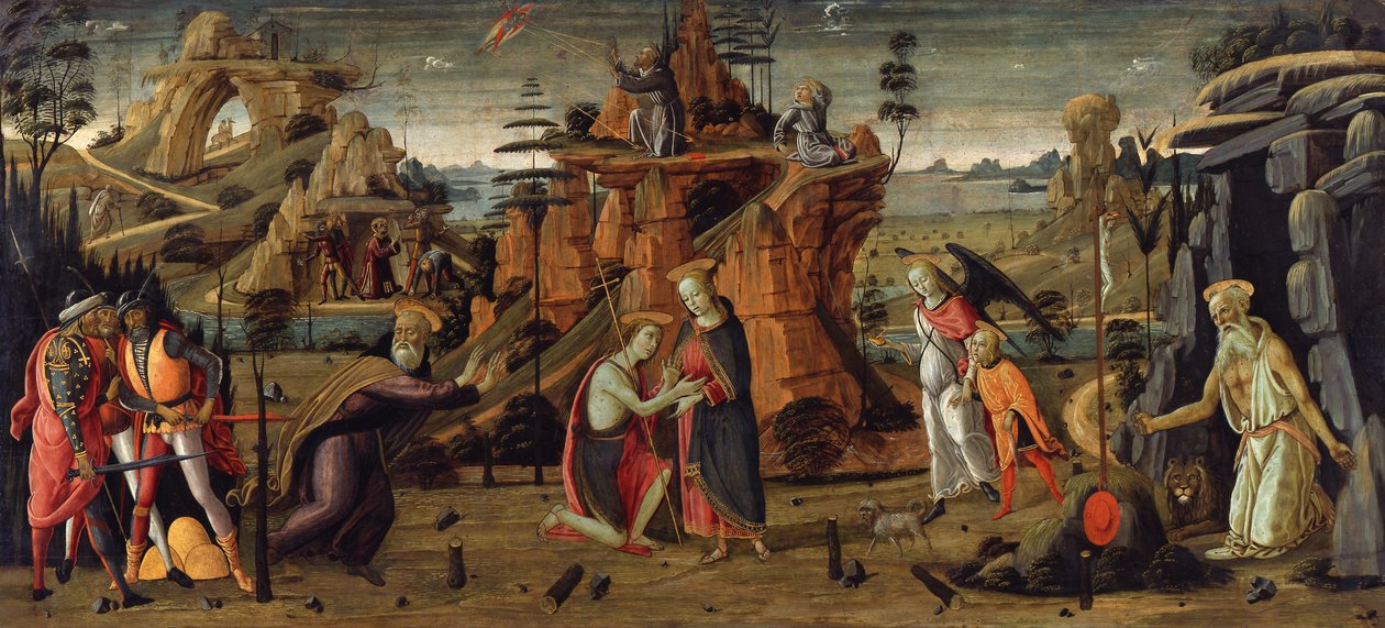 Táj bibliai jelenetekkel és szentlegendák jeleneteivel alkotó: Jacopo del Sellaio