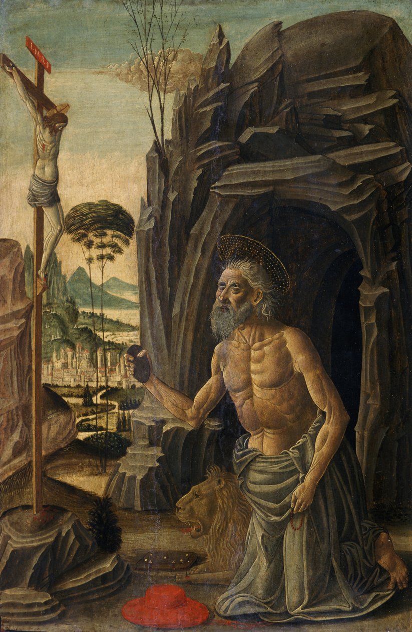Szent Jeromos mint bűnbánó, 1590 körül (tempera dión) alkotó: Jacopo del Sellaio
