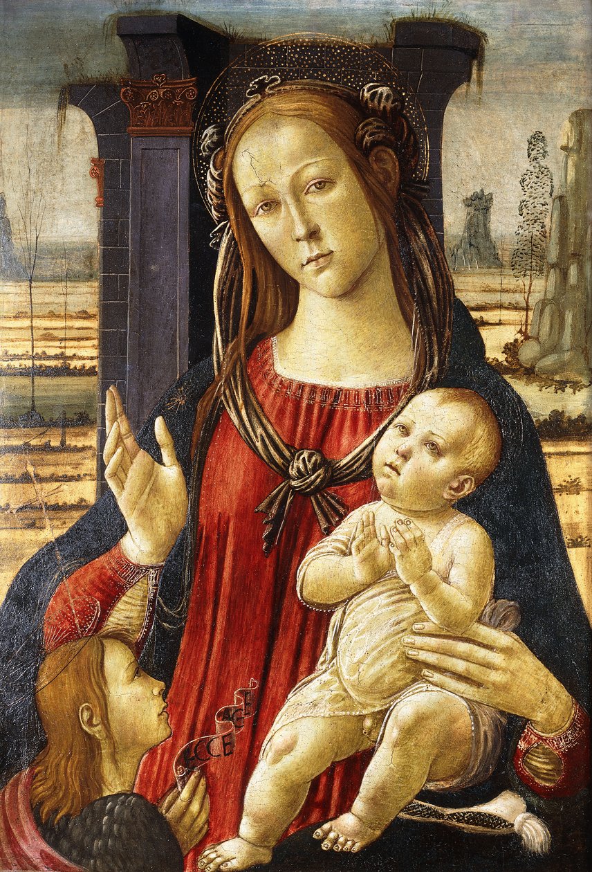 Madonna és gyermeke Keresztelő Szent János csecsemővel, alkotó: Jacopo del Sellaio