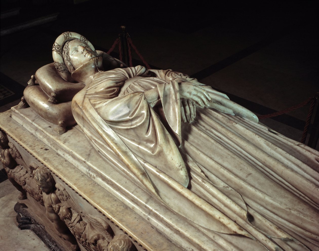 Hazudik Ilaria del Carretto (1379-1405), Paolo Guinigi (1376-1432) olasz politikus felesége (Ilaria del Carretto temetési emlékműve, Paolo Guinigi felesége) Jacopo della Quercia márványszobra (1371 / 74-1438-1) 1407 Lucca (Lucca), Cathedrale San alkotó: Jacopo della Quercia