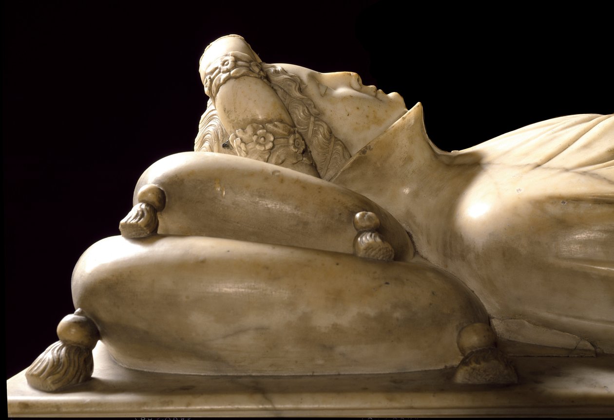 A Savona márki családjának Ilaria del Carretto emlékműve. Részlet. Márvány szobor alkotó: Jacopo della Quercia
