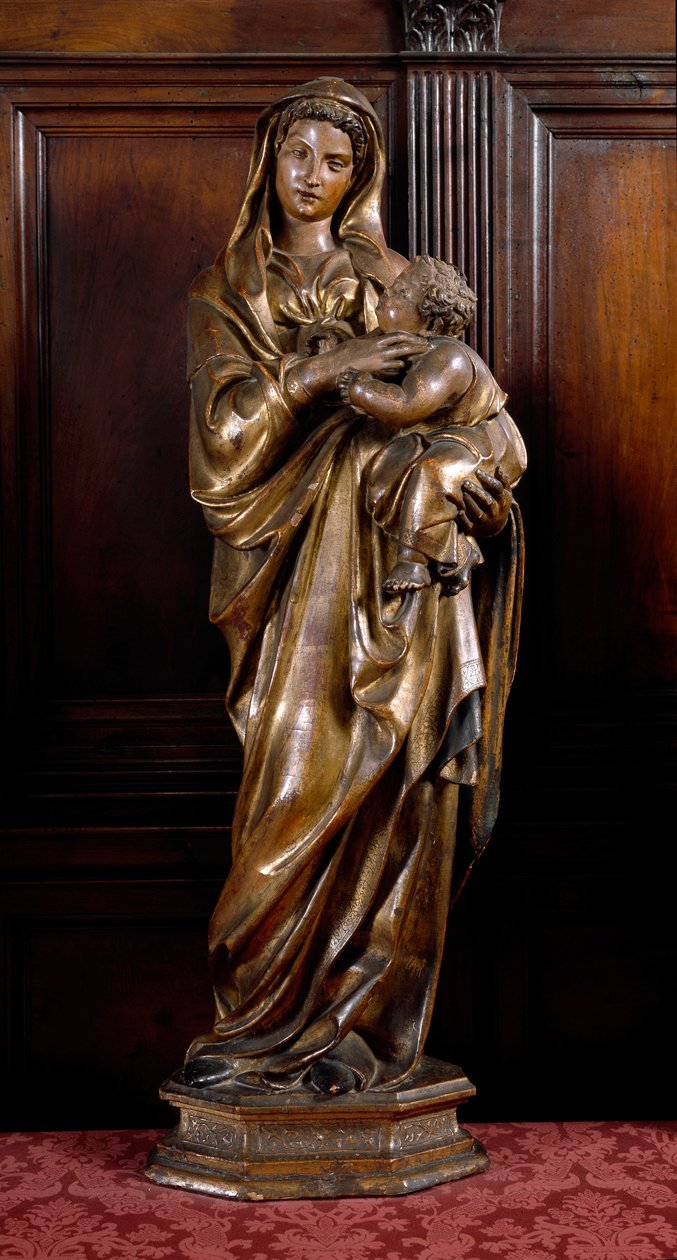 Szűz és Gyermek. Fa szobor alkotó: Jacopo della Quercia